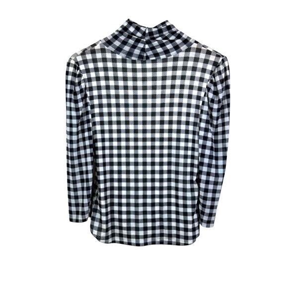 Free People Gathered Turtleneck Black & White Gingham Checkered Mesh Slim Top - Picture 13 of 16